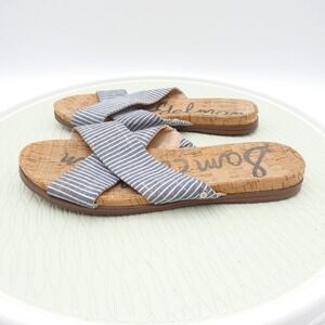 Sam Edelman Hattie Striped Crisscross Cork Slide Sandals Blue White Womens 9M